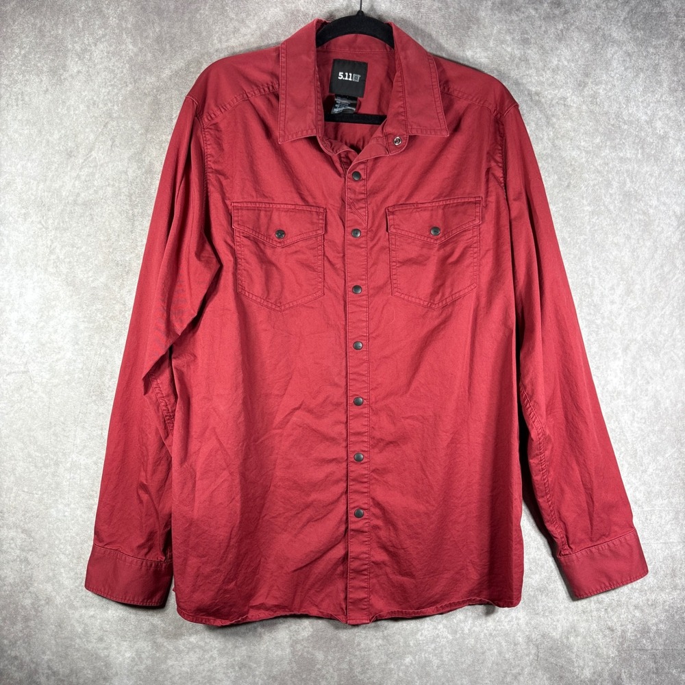 5.11 Tactical Shirt Mens Size Large Red Long Sleeve Snap Front Utility Workwear